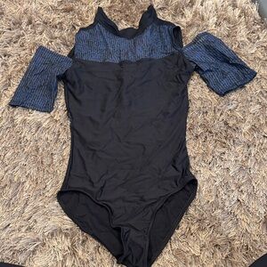 Black and Blue Open Shoulder Leotard